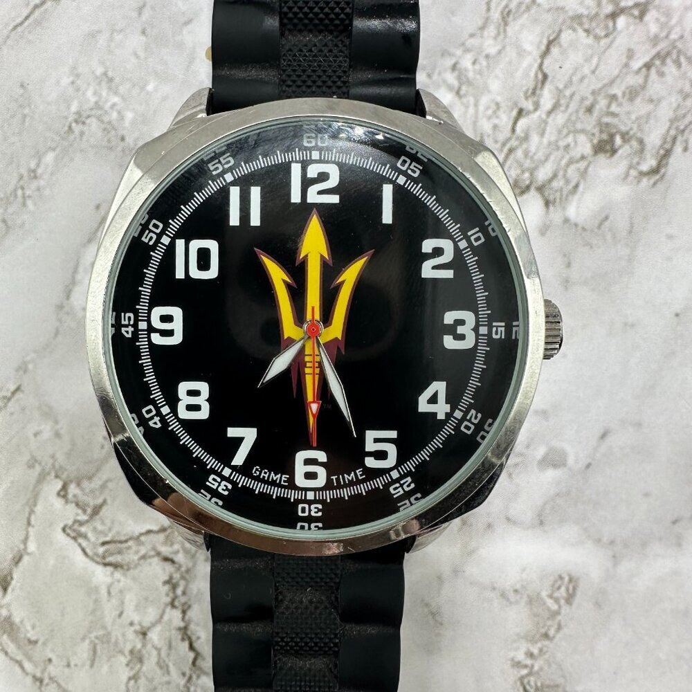 Game Time Arizona State Sun Devils Watch Men Silver Tone Black 50MM Large Dial